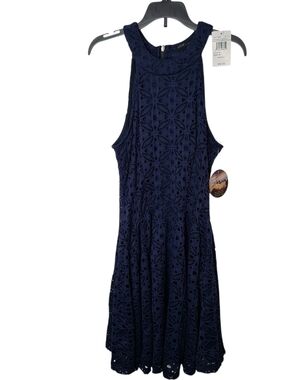 NWT bebop Women's Navy Crochet Fit & Flare Lace Dress Size M